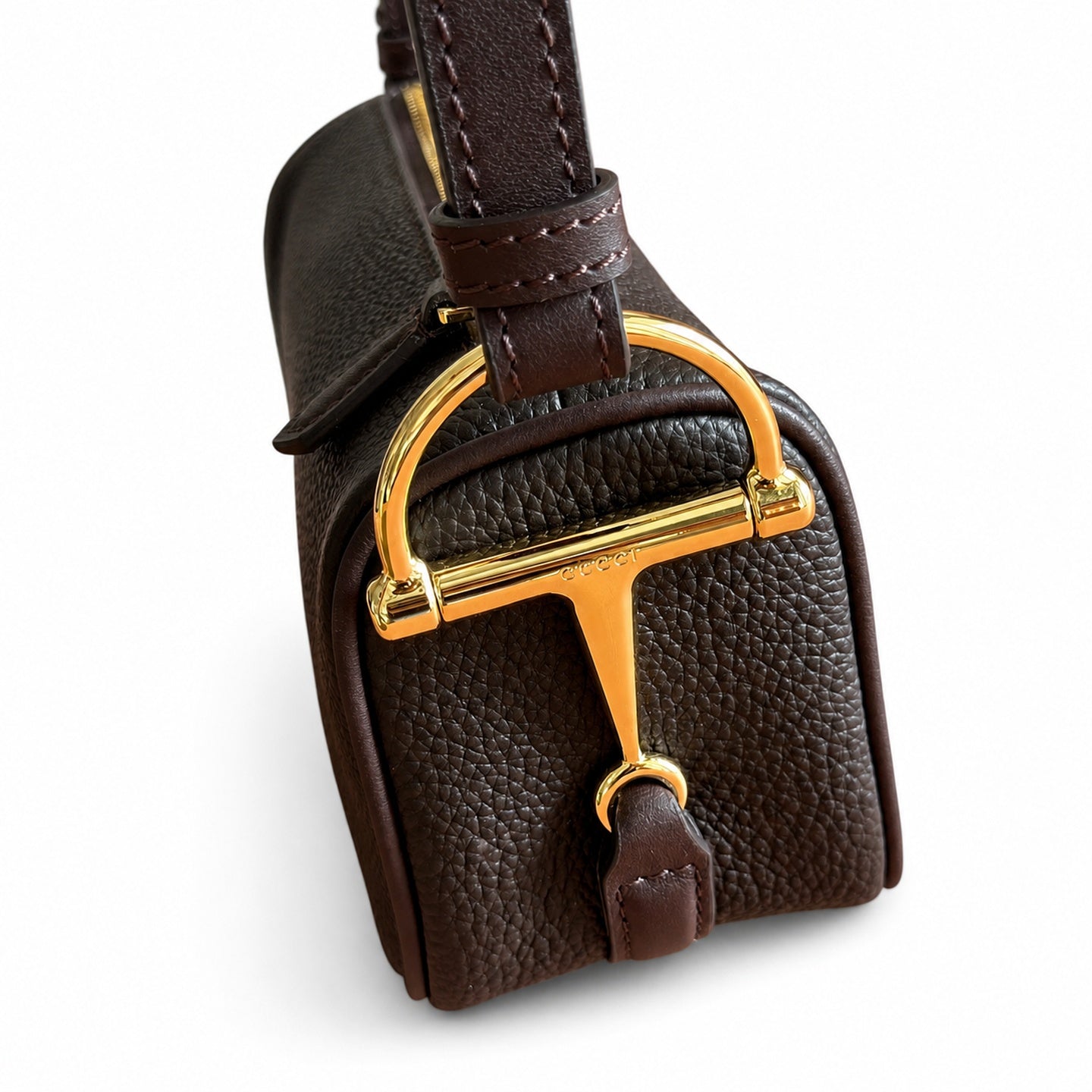 Gucci Horsebit Mini Cotton Leather Brown Green Gold Bag
