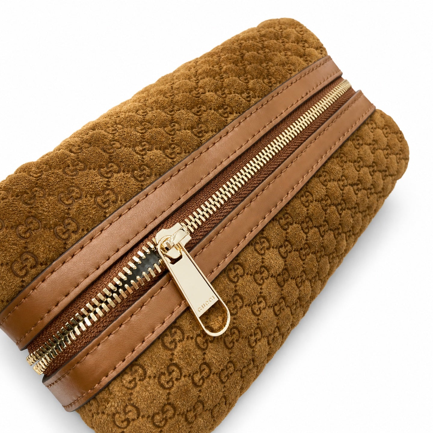 Gucci Mini Cotton Denim Suede Leather Brown Gold Handbag