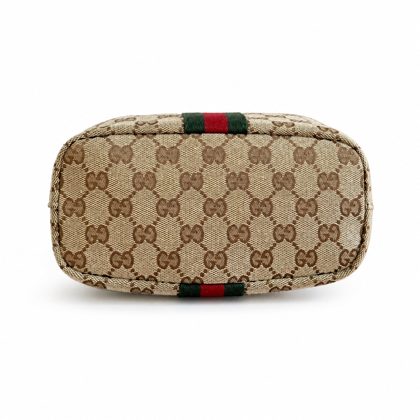 Gucci Cotton Canvas Leather Beige Brown Green Gold Bag