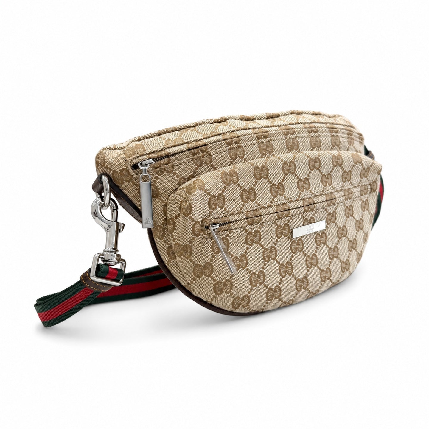 Gucci Canvas Brown Red Green Silver Bag