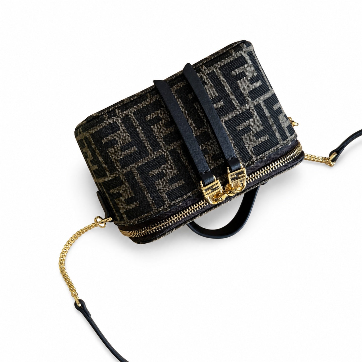 Fendi Mini Jacquard Leather Brown Gold Vanity Bag
