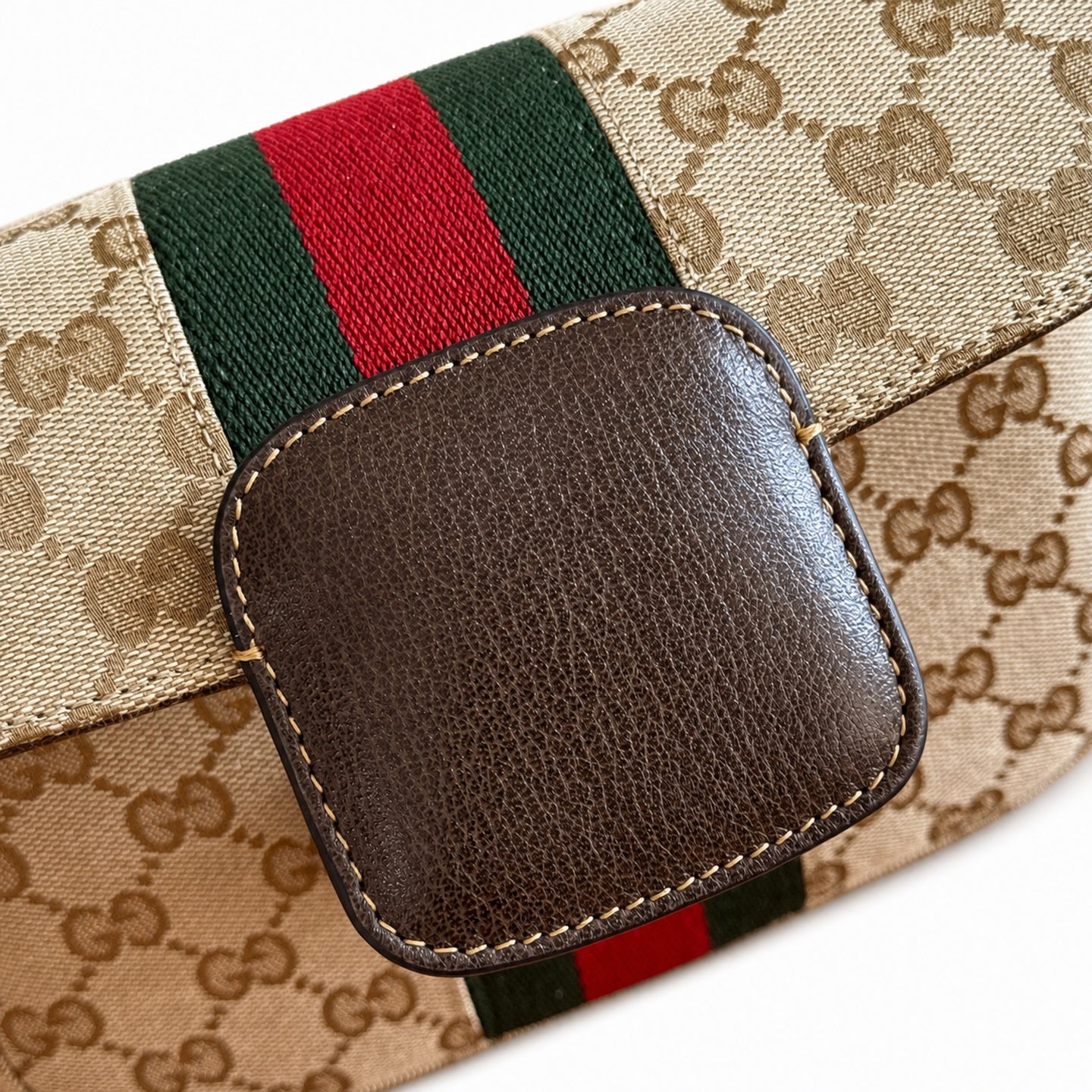 Gucci Horsebit 1955 Canvas Leather Beige Brown Gold Bag