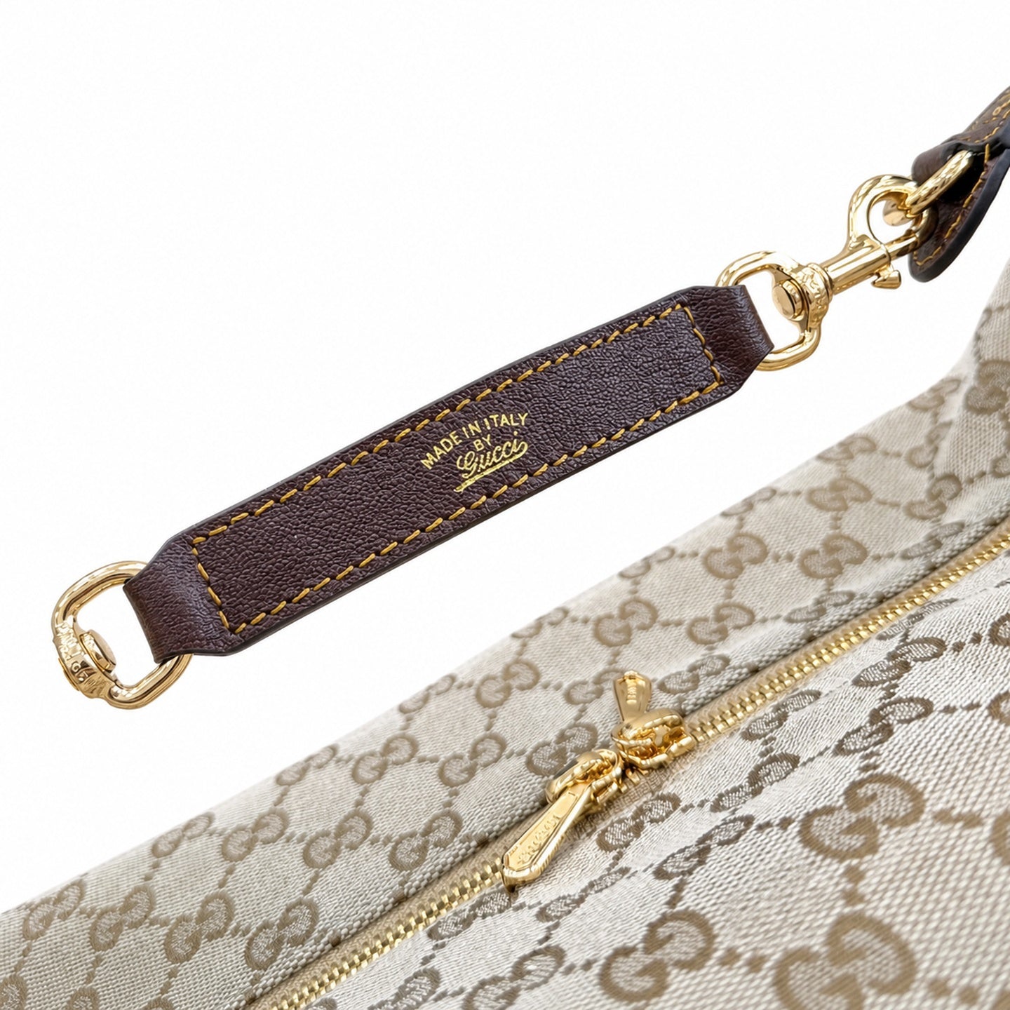Gucci Double Zip Canvas Nylon Leather Brown Gold Handbag