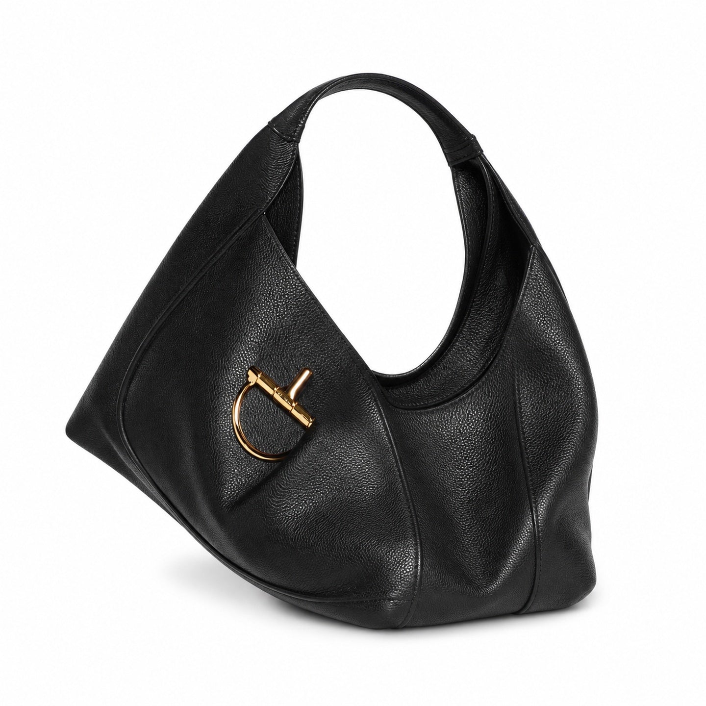 Gucci Horsebit Large Leather Black Brown Gold Shoulder Bag
