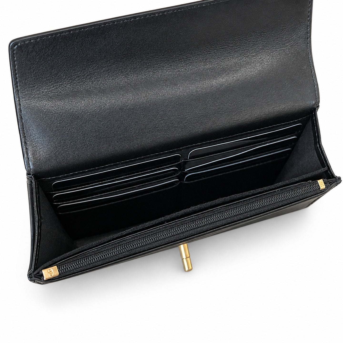 Chanel Small Leather Black Gold Wallet on Chain