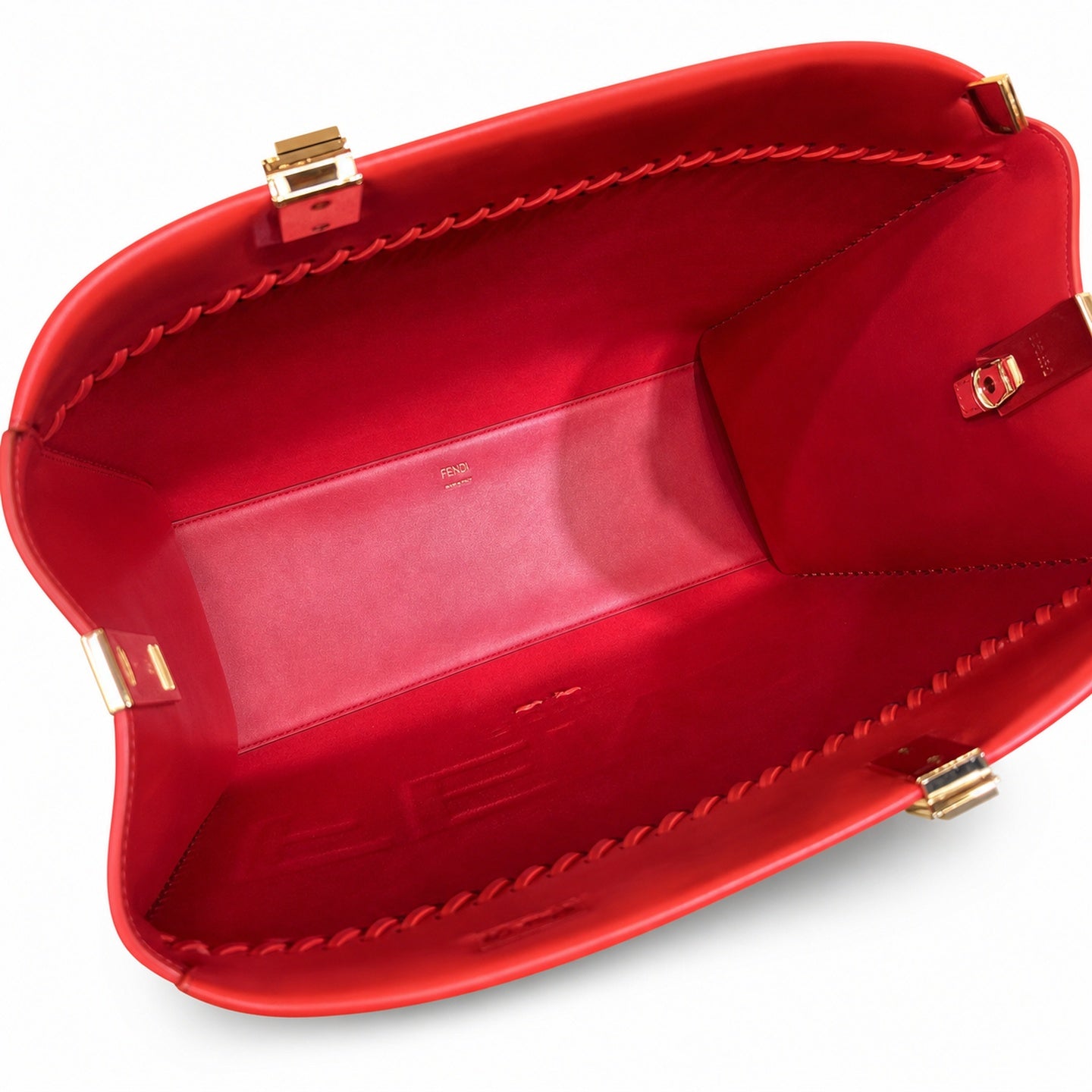 Fendi Sunshine Medium Embroidered Leather Red Orange Gold Tote Bag