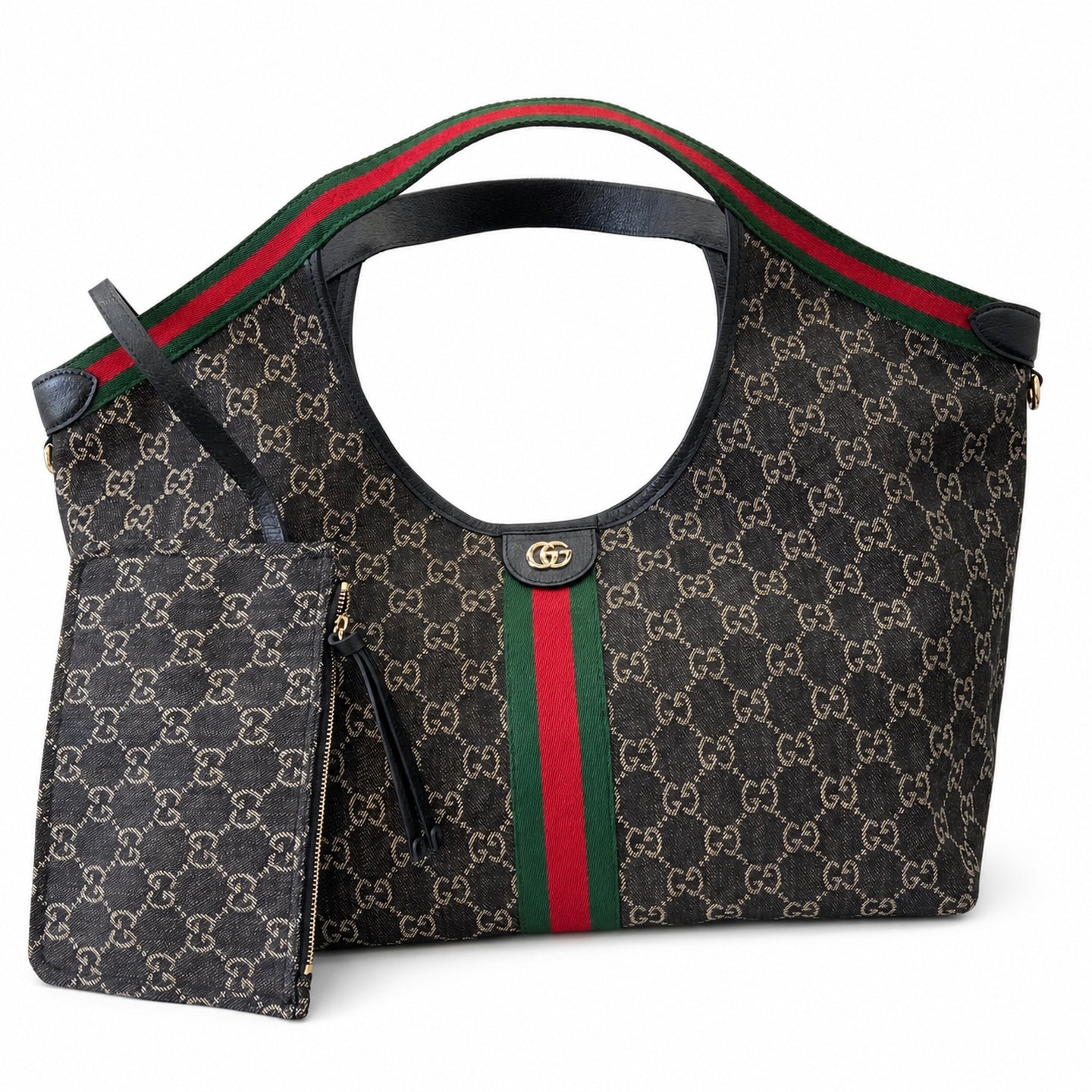 Gucci Giglio Cotton Denim Canvas Black White Red Green Gold Handbag