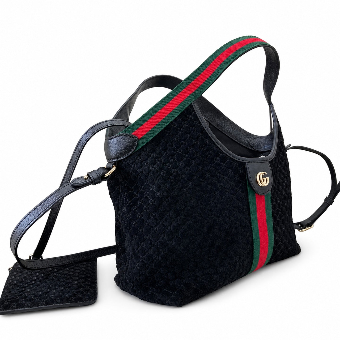 Gucci Giglio Small Cotton Suede Canvas Velvet Leather Black Red Green Gold Tote Bag