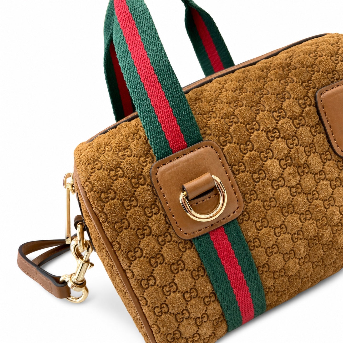 Gucci Mini Cotton Denim Suede Leather Brown Gold Handbag