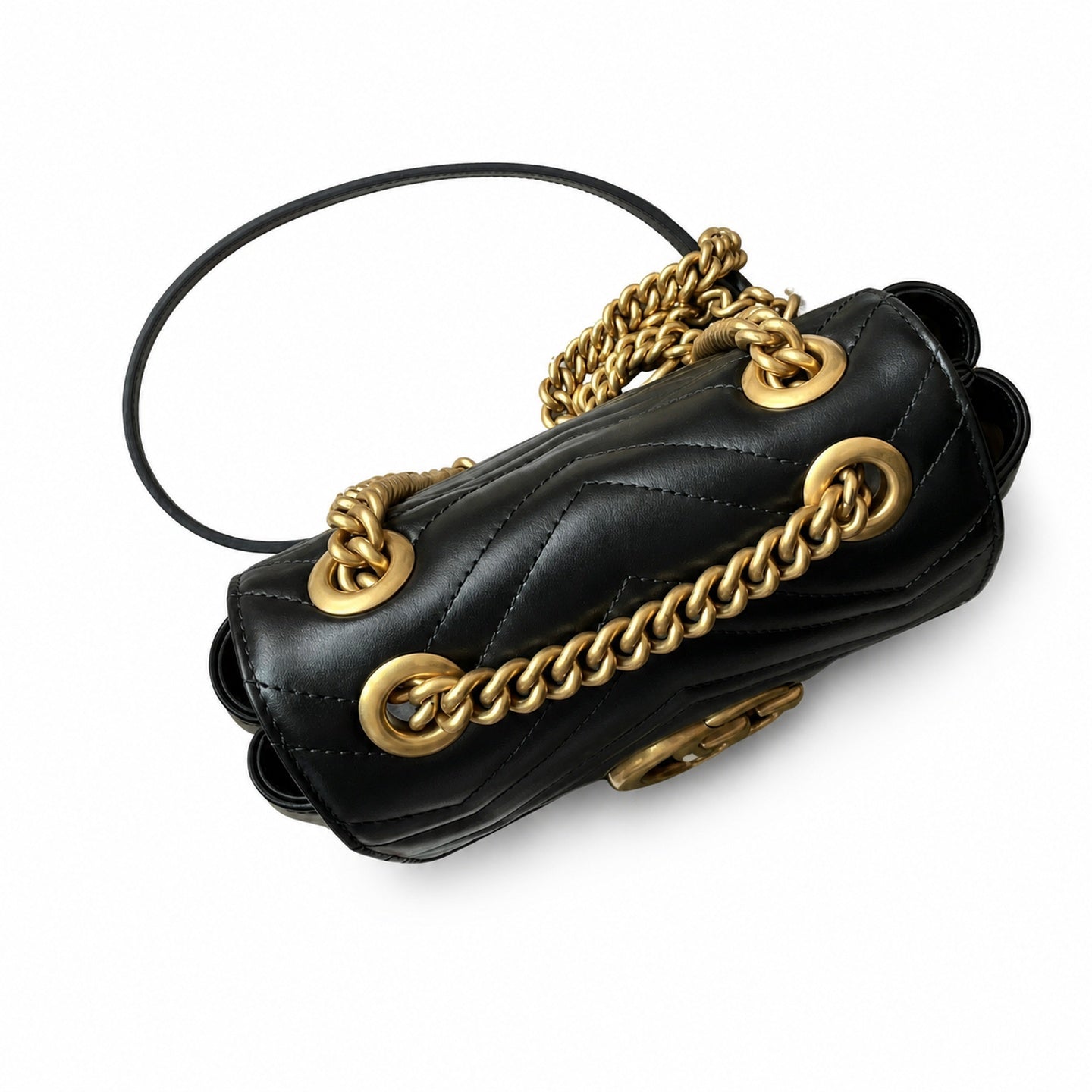 Gucci GG Marmont Quilted Leather Black Gold Handbag
