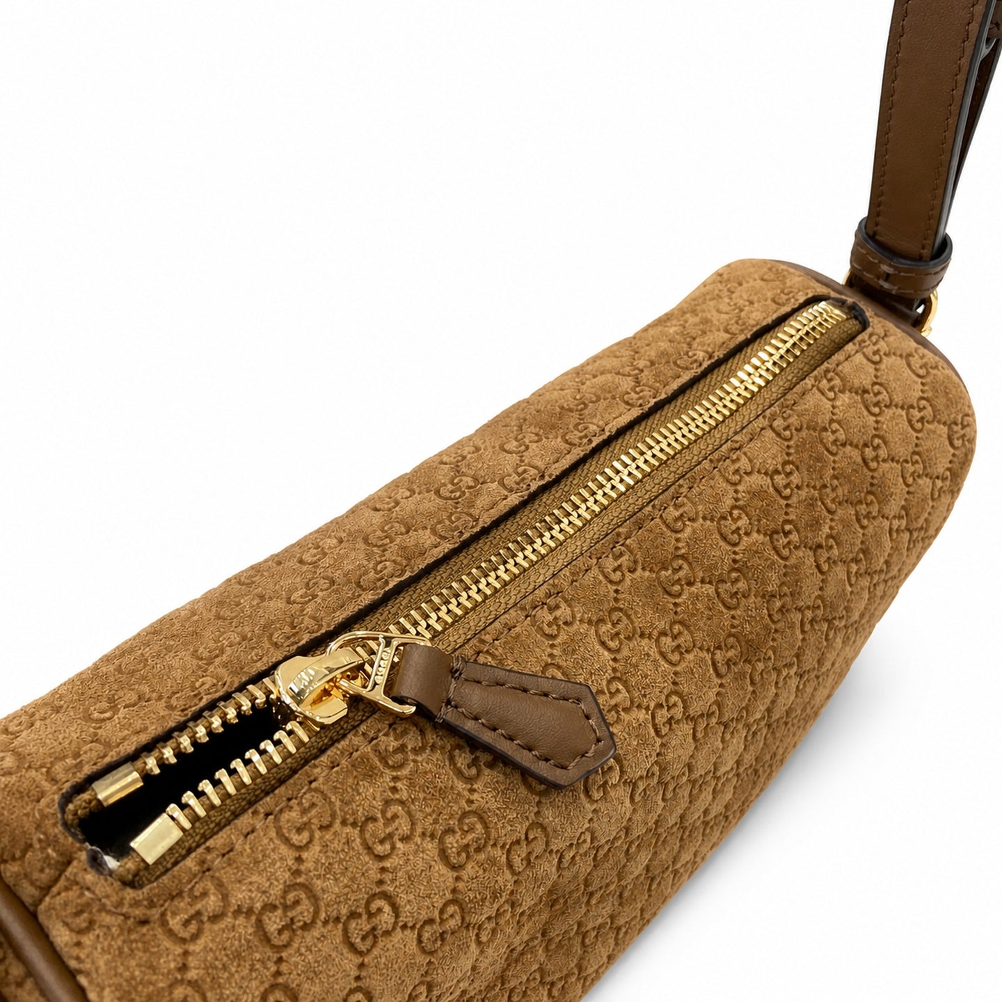 Gucci Cotton Suede Leather Brown Gold Bag