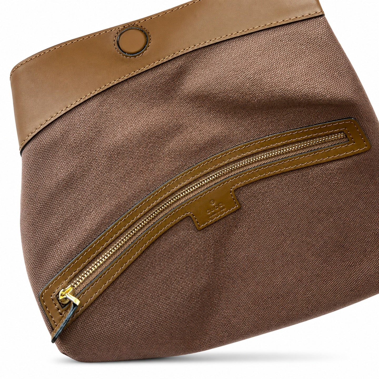 Gucci Horsebit Cotton Suede Leather Brown Gold Handbag