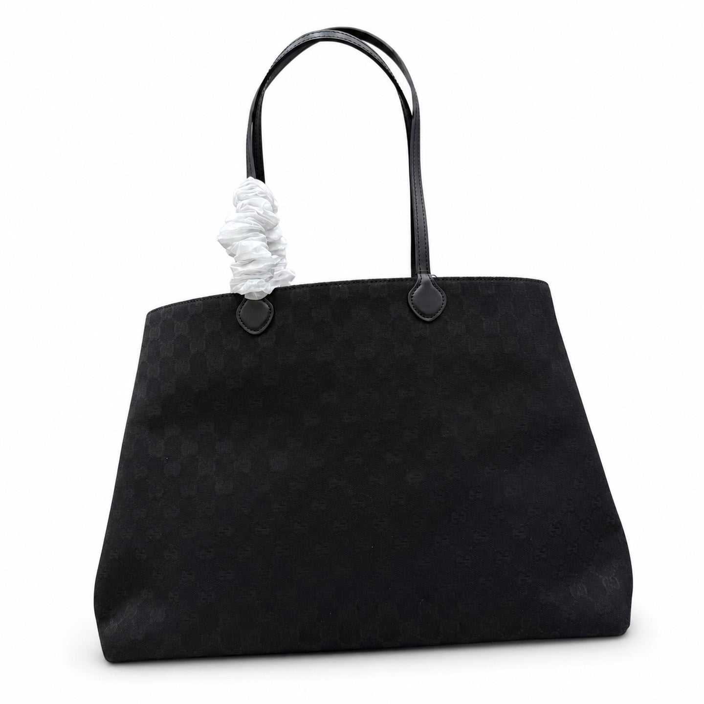 Gucci Cotton Canvas Leather Black Gray Gold Tote Bag