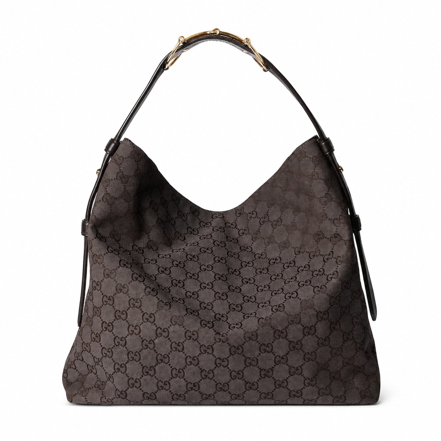Gucci Horsebit Cotton Canvas Beige Brown Gold Handbag