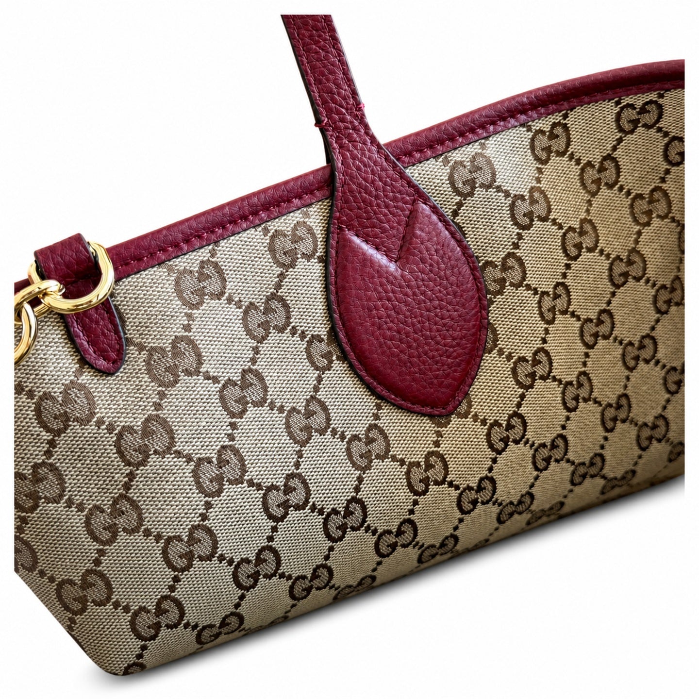 Gucci Reversible Canvas Leather Beige Brown Gold Burgundy Tote Bag