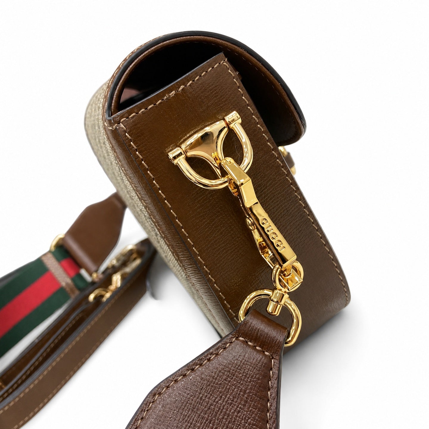 Gucci Horsebit 1955 Supreme Small Cotton Leather Beige Brown Red Green Gold Handbag