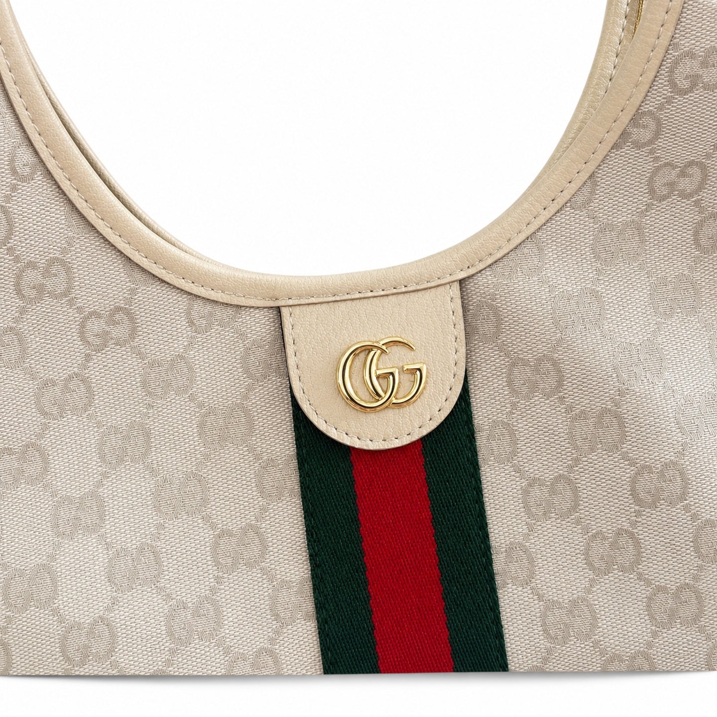 Gucci Giglio Small Cotton Canvas Leather White Beige Brown Red Green Gold Tote Bag