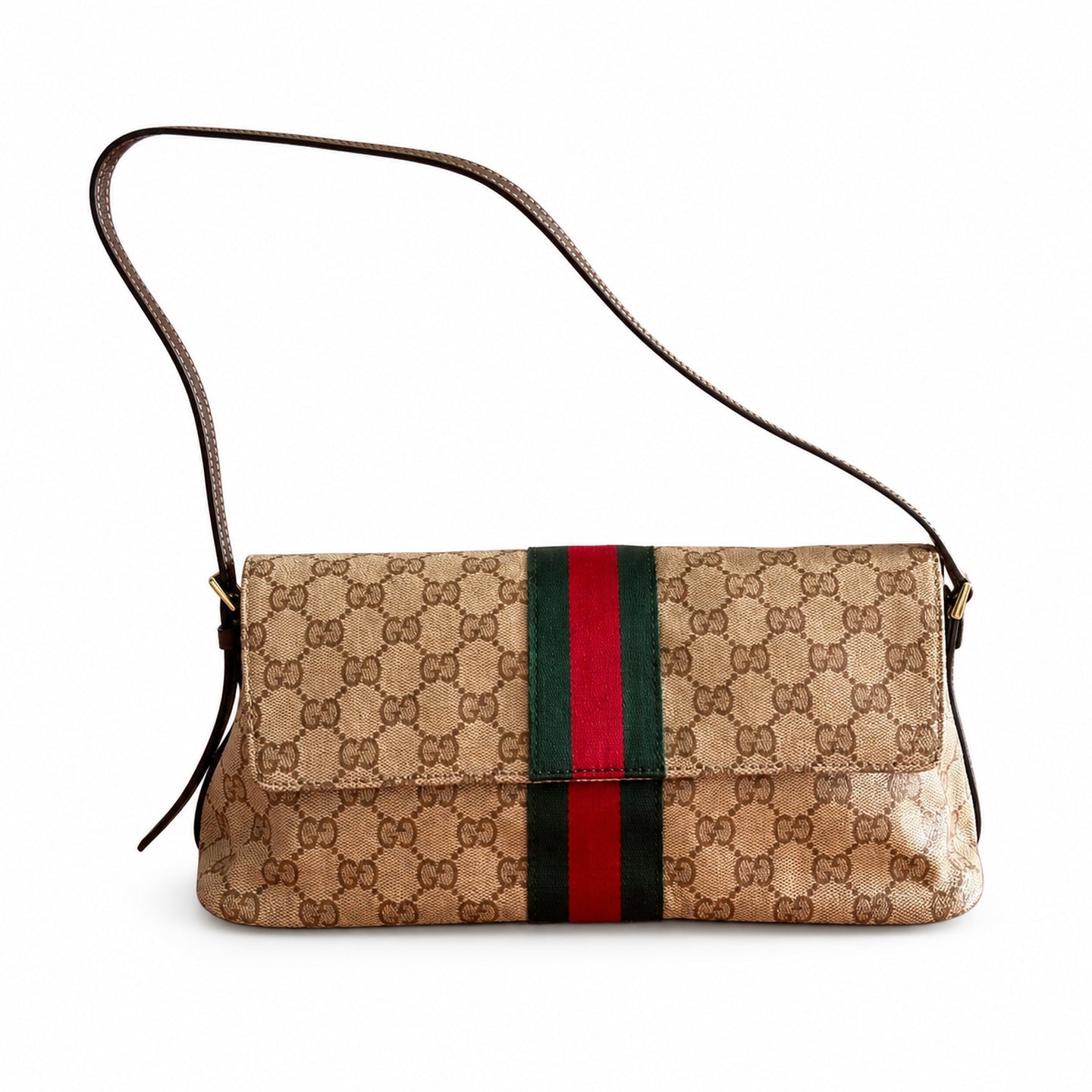 Gucci Denim Nylon Leather Brown Blue Shoulder Bag