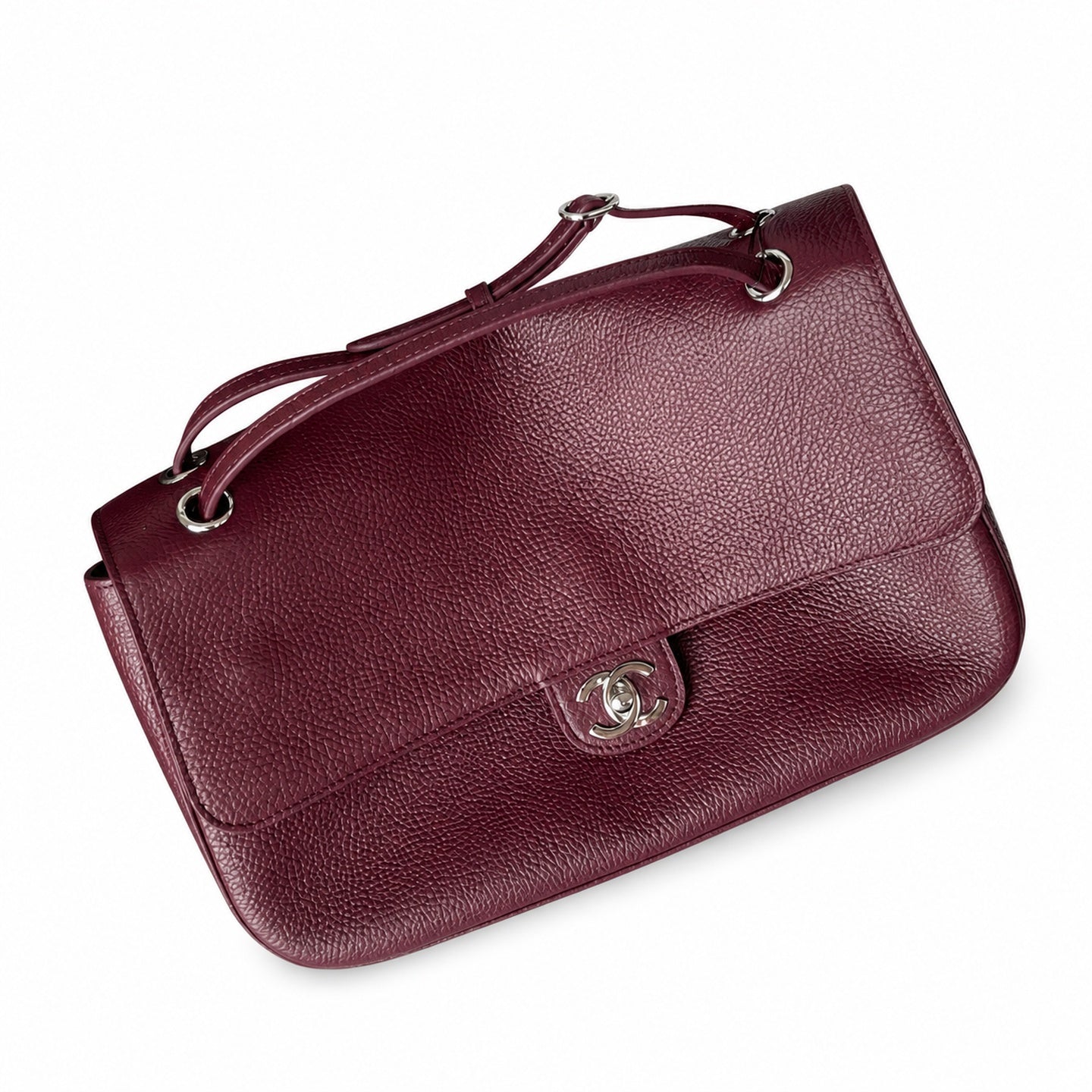 Chanel Small Leather Silver Burgundy Bag