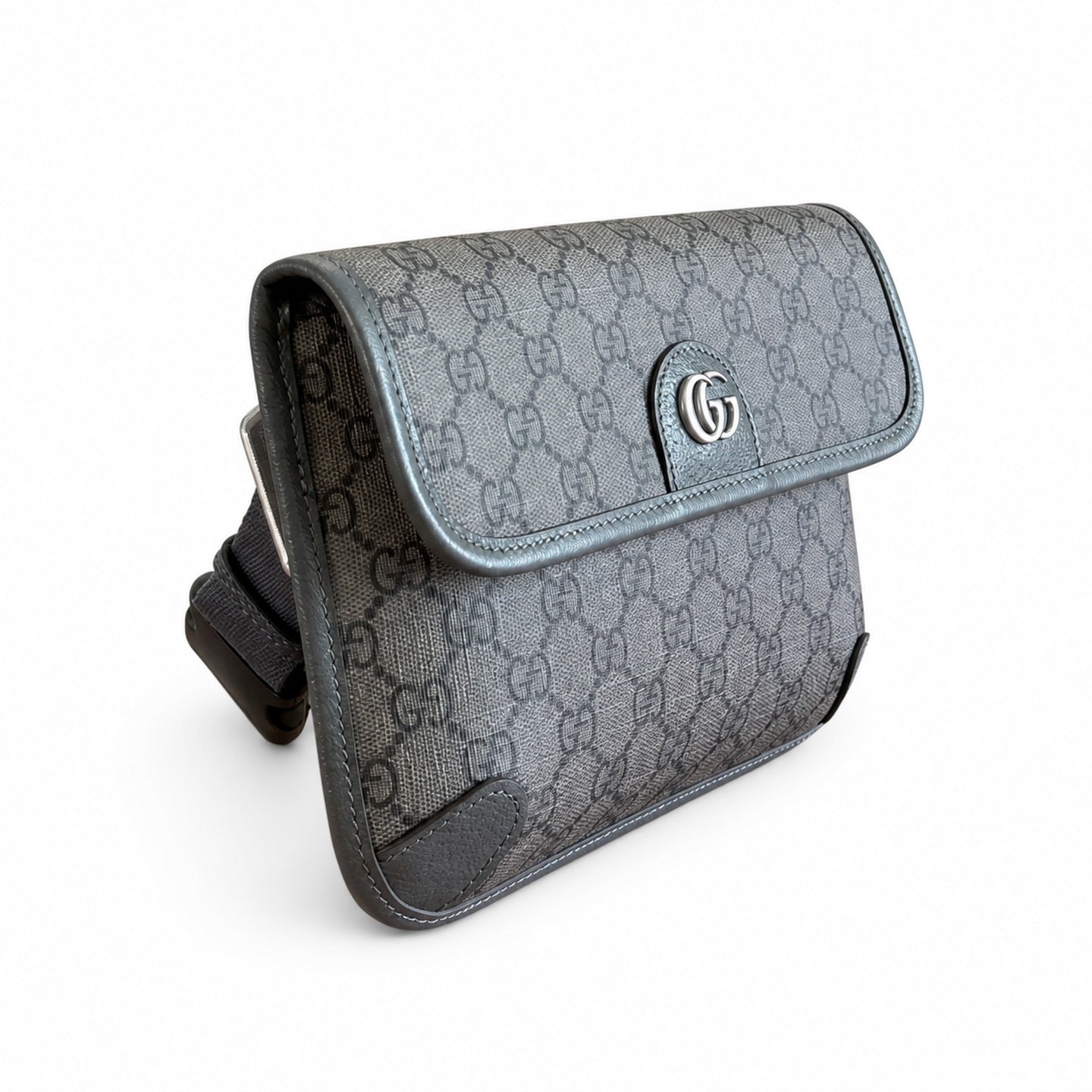 Gucci Ophidia Men's Supreme Small Cotton Canvas Leather Black Gray Waist Bag