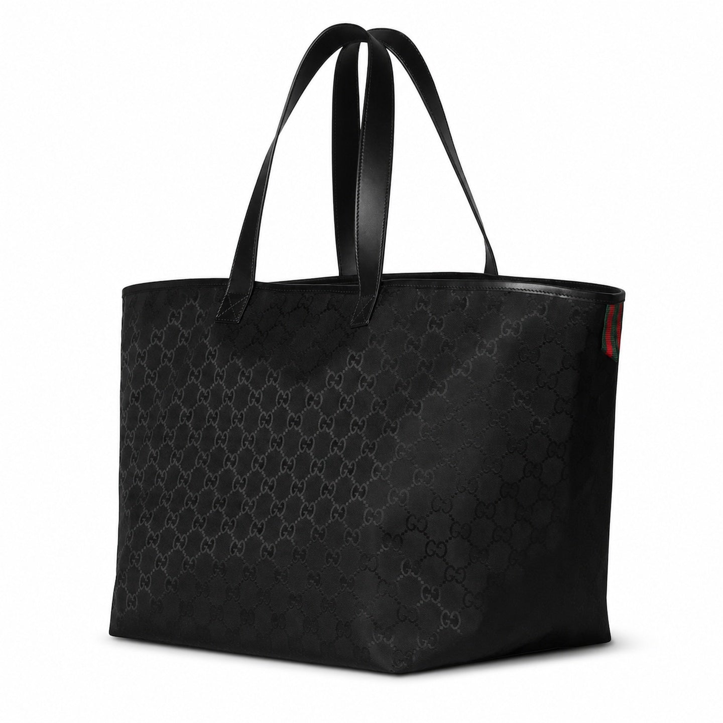 Gucci Large Jacquard Nylon Black White Red Green Tote Bag