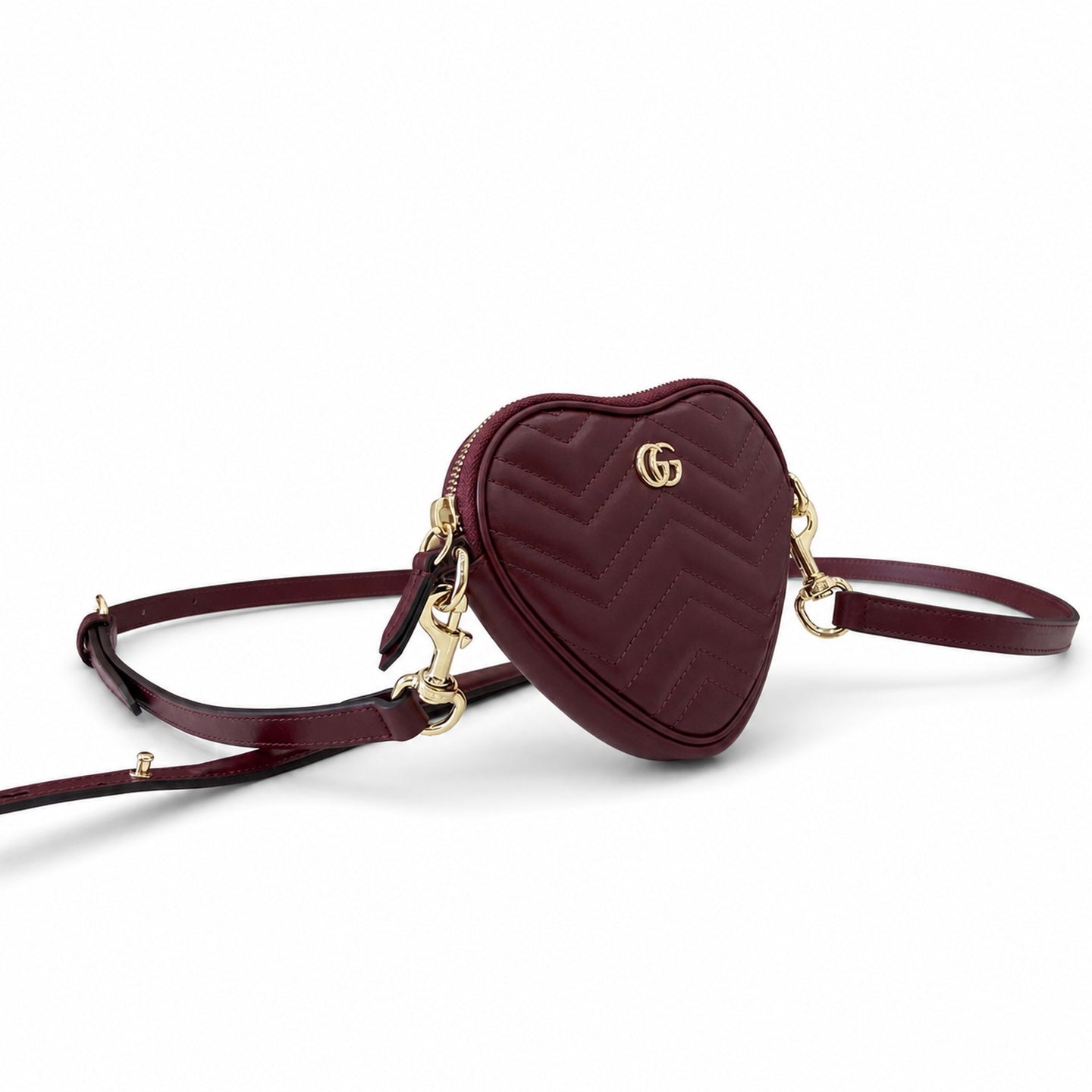 Gucci GG Marmont Mini Quilted Matelasse Leather Red Gold Handbag