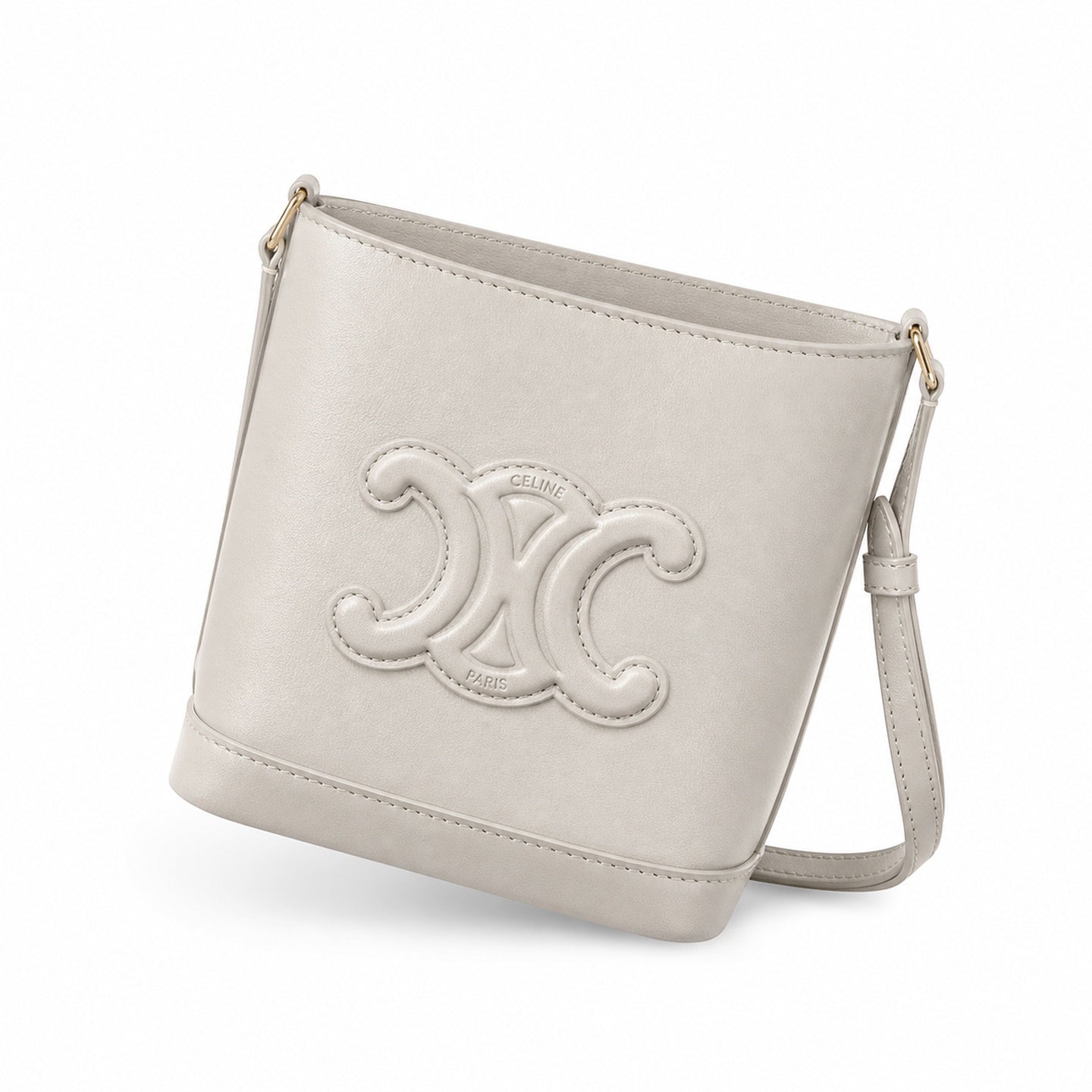 Celine Triomphe Mini White Gray Bucket Bag