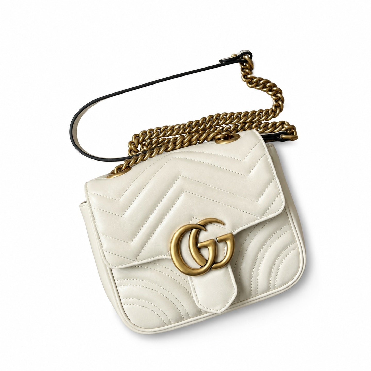 Gucci GG Marmont Quilted Leather Black White Gold Handbag