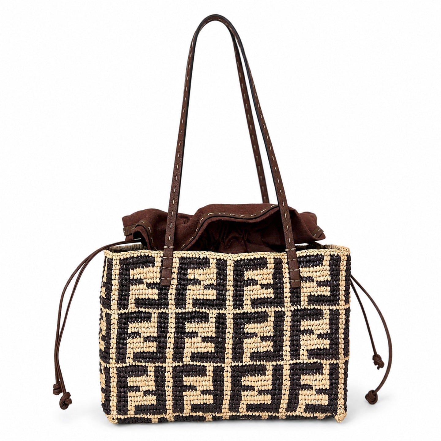 Fendi Roll Raffia Shopping Bag