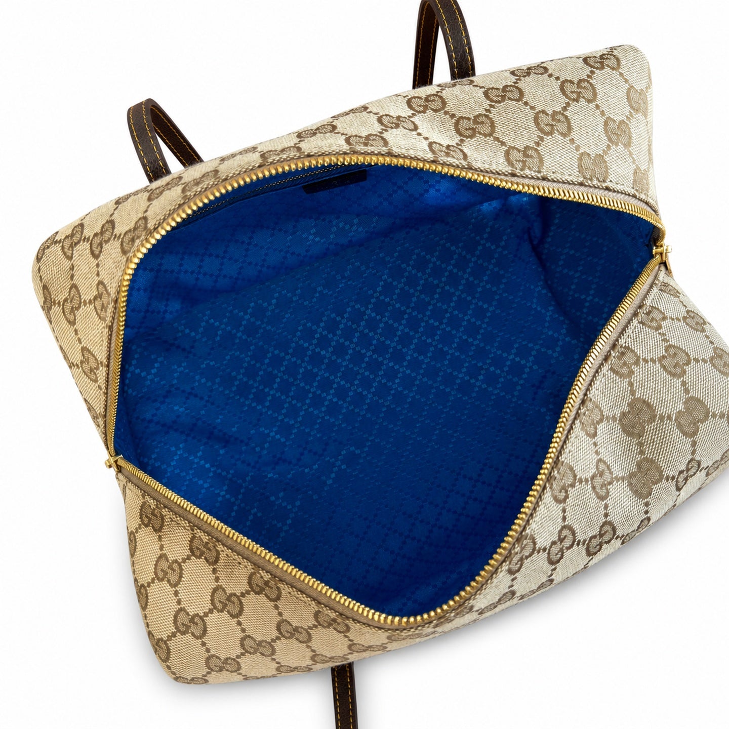 Gucci Denim Nylon Leather Brown Blue Boston Bag