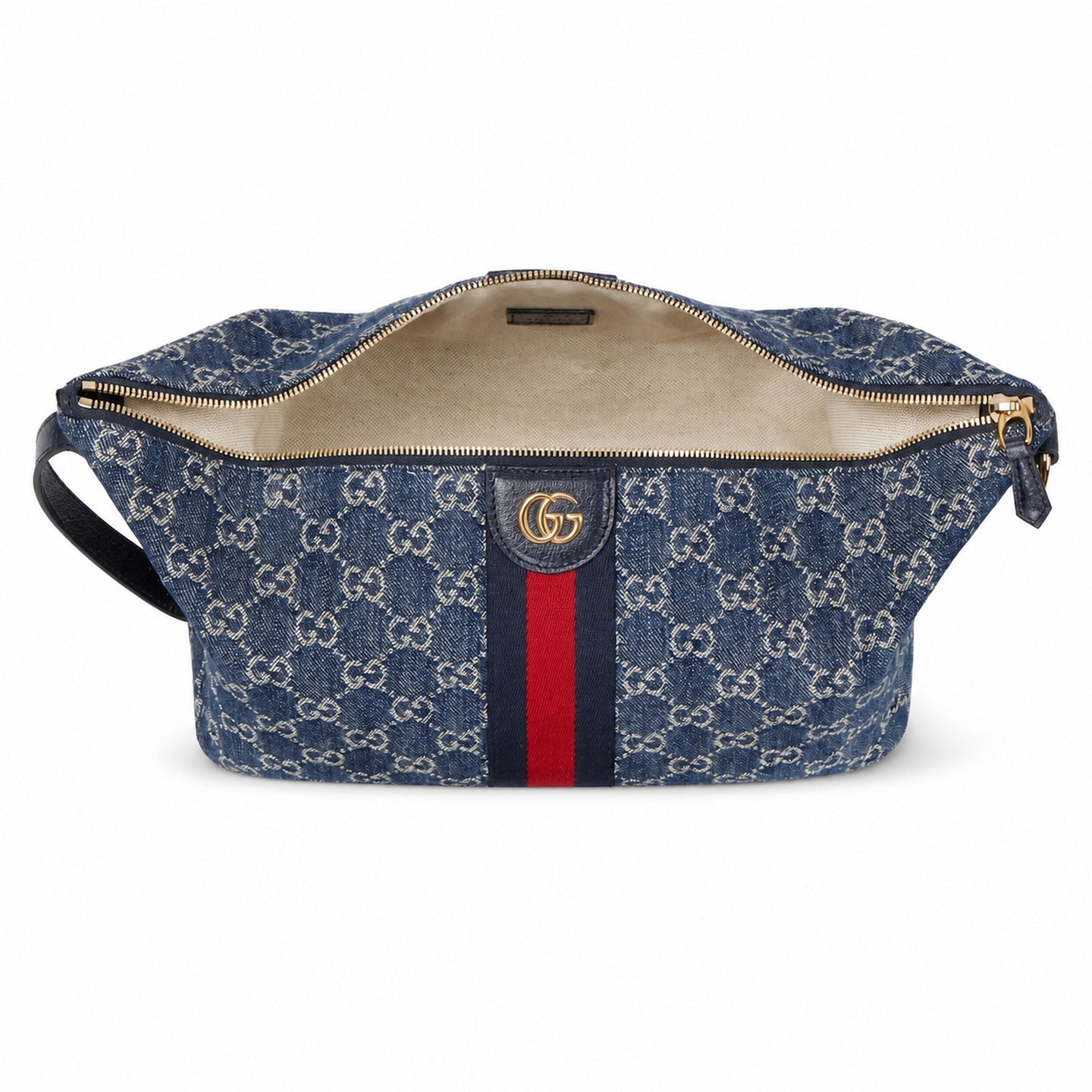 Gucci Cotton Denim Leather White Brown Blue Gold Bag