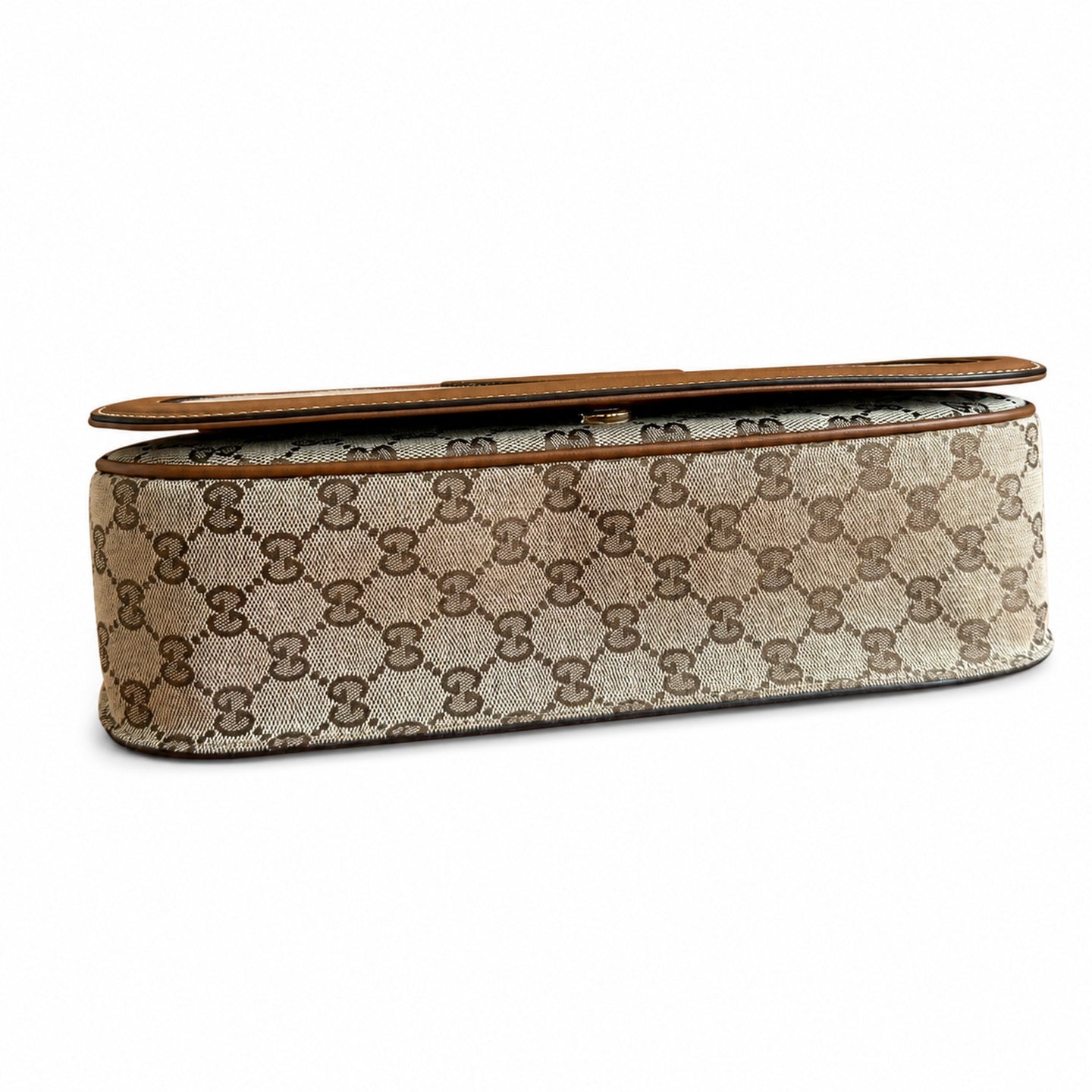 Gucci Blondie Medium Cotton Canvas Leather Beige Brown Gold Handbag