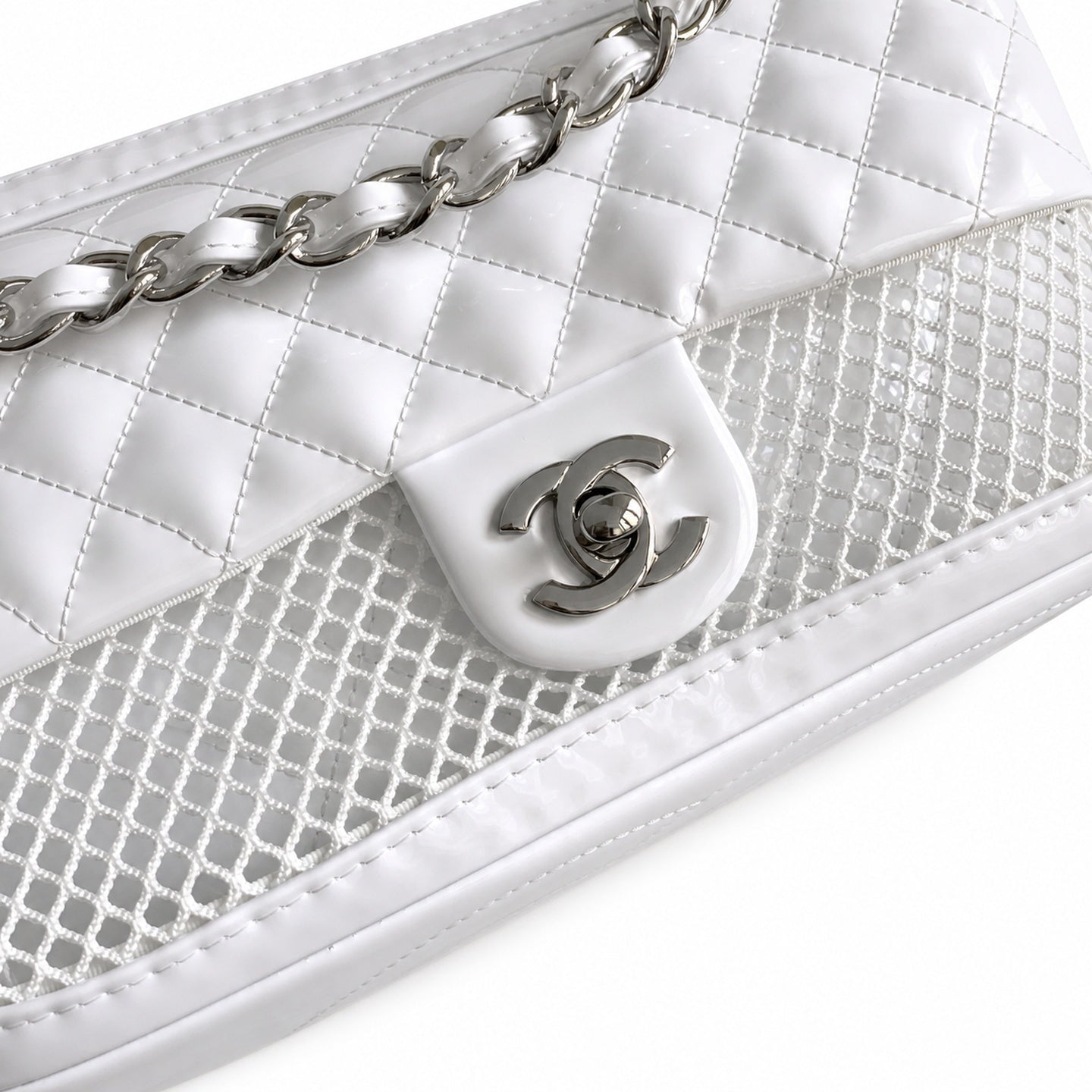 Chanel Large Patent Leather White Bag