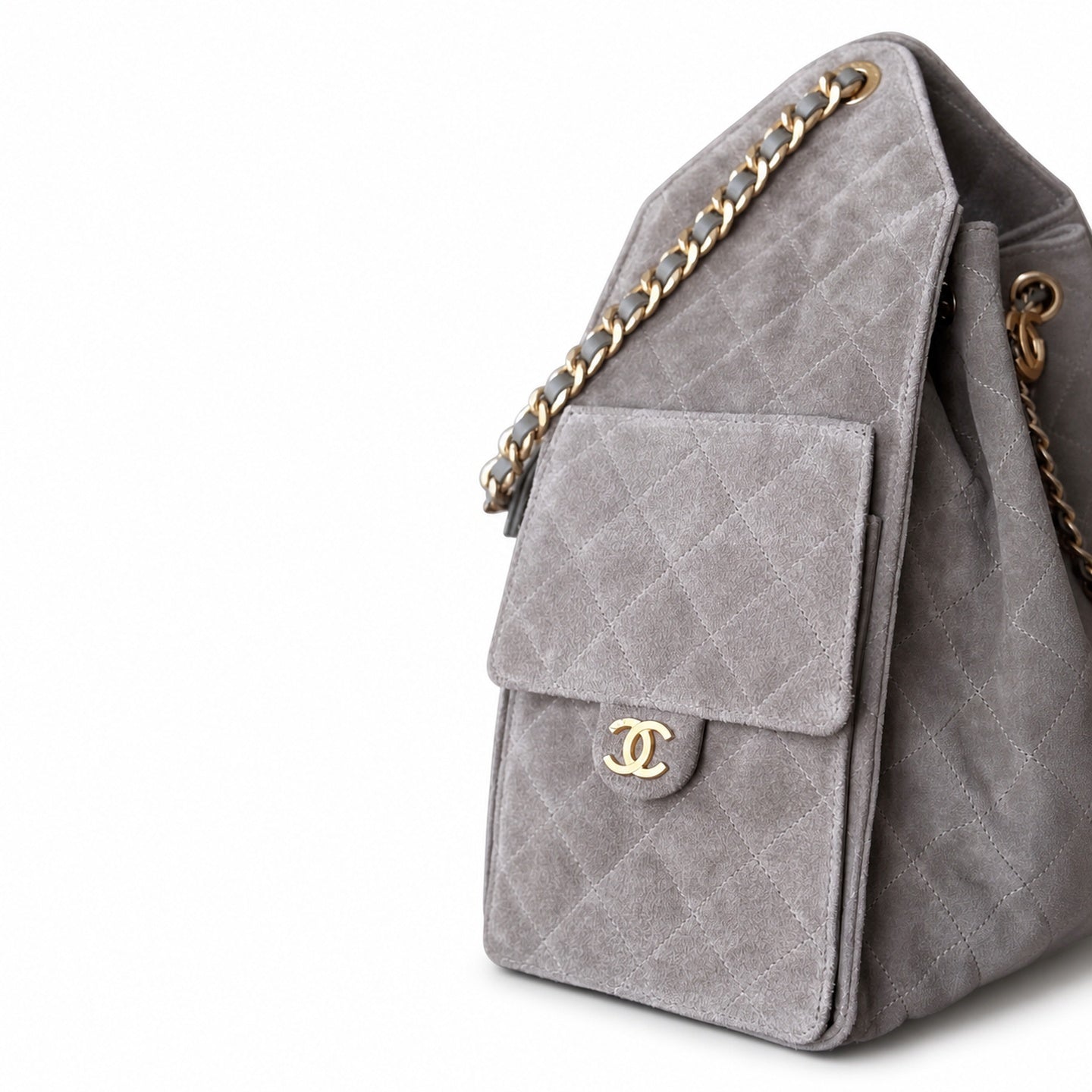 Chanel Large Suede Leather Black Gold Shopping Bag