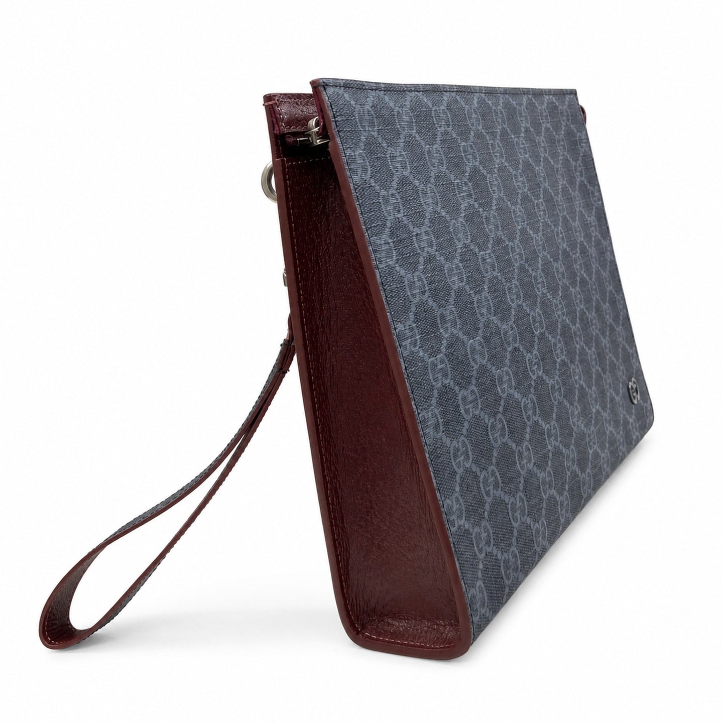 Gucci Supreme Canvas Leather Black Gray Burgundy Clutch