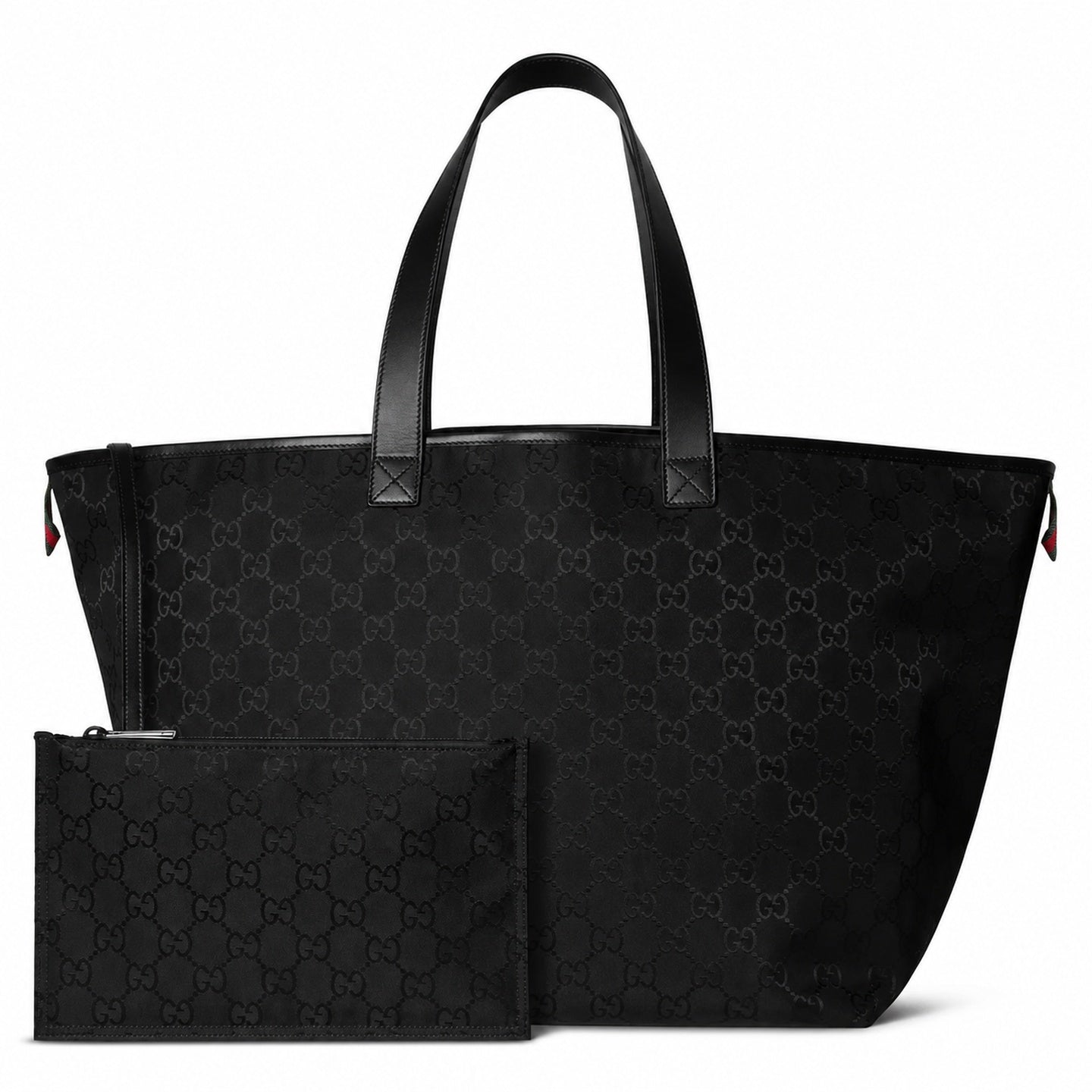 Gucci Large Jacquard Nylon Black White Red Green Tote Bag