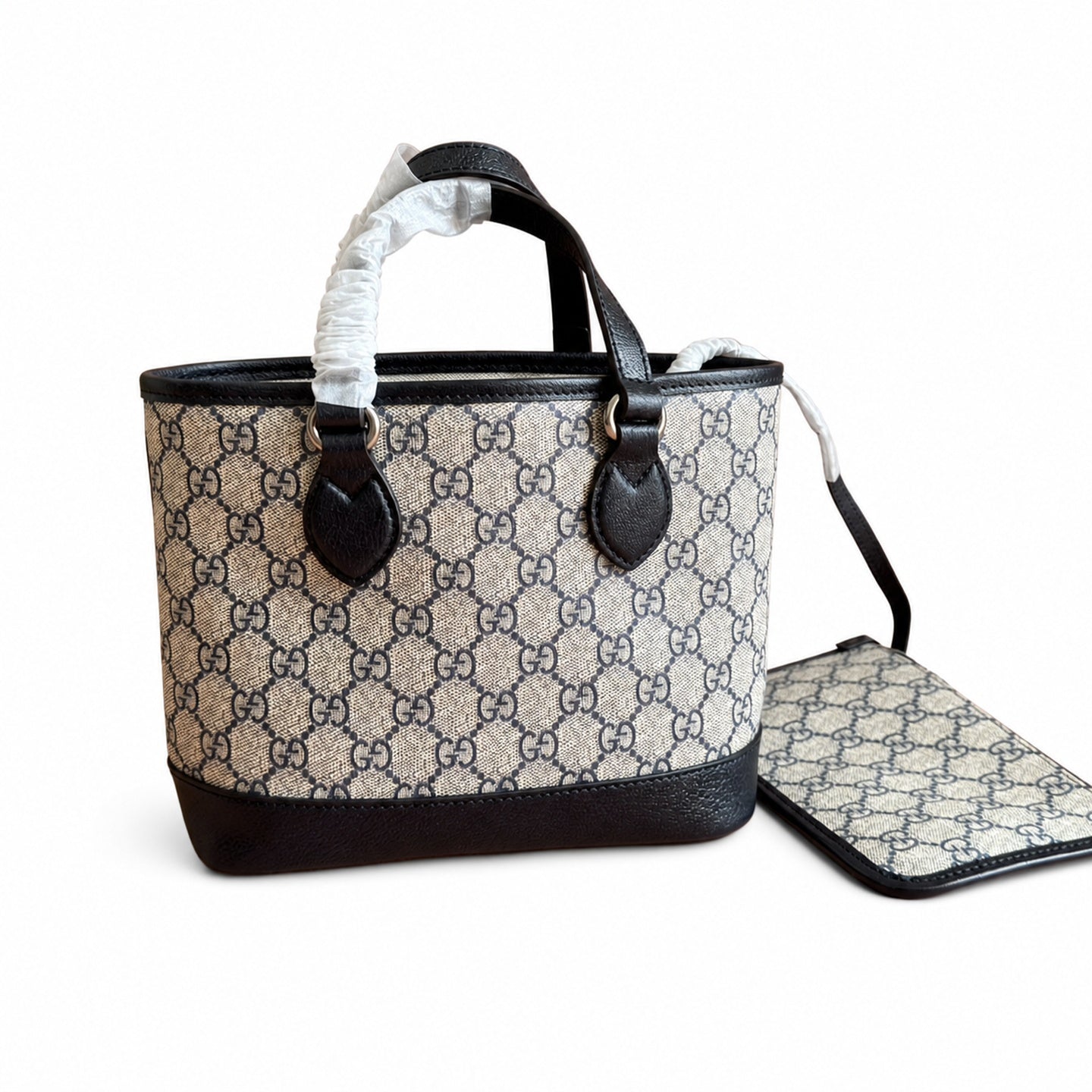 Gucci Supreme Mini Cotton Canvas Leather Black Crossbody Bag