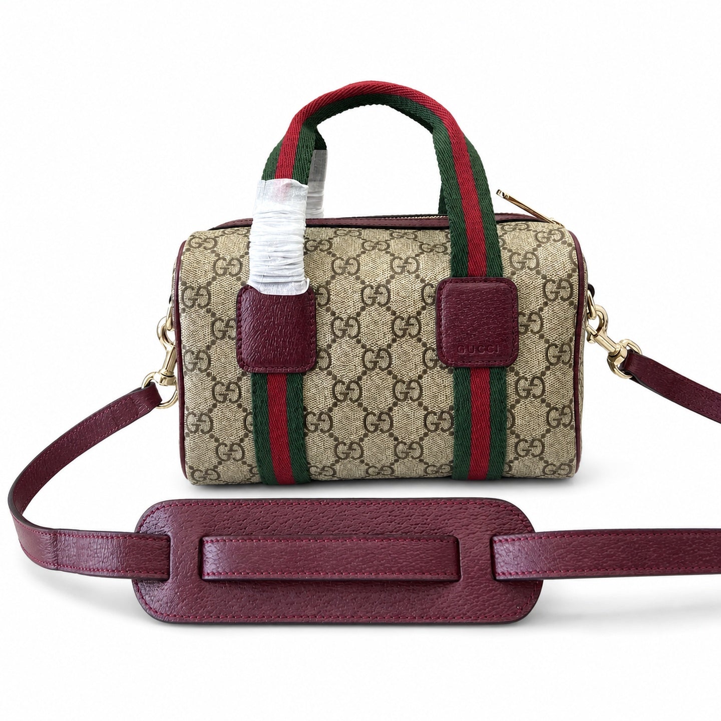 Gucci Mini Cotton Canvas Leather Beige Brown Red Green Gold Bag