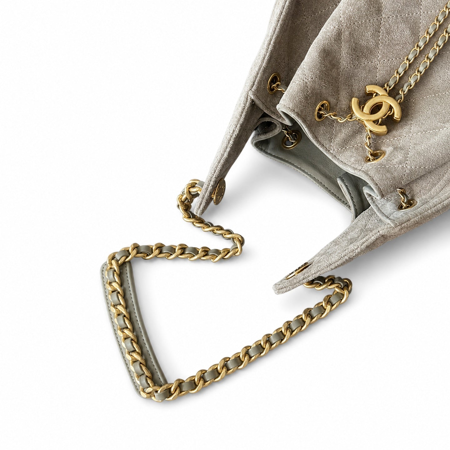 Chanel Large Suede Leather Black Gold Shopping Bag
