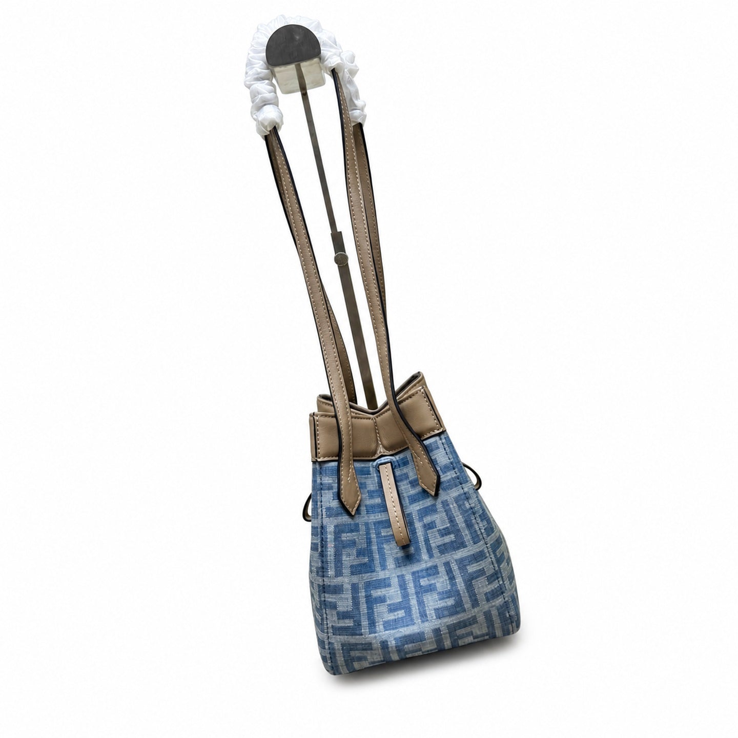 Fendi Origami Medium Denim Leather Beige Blue Gold Bag