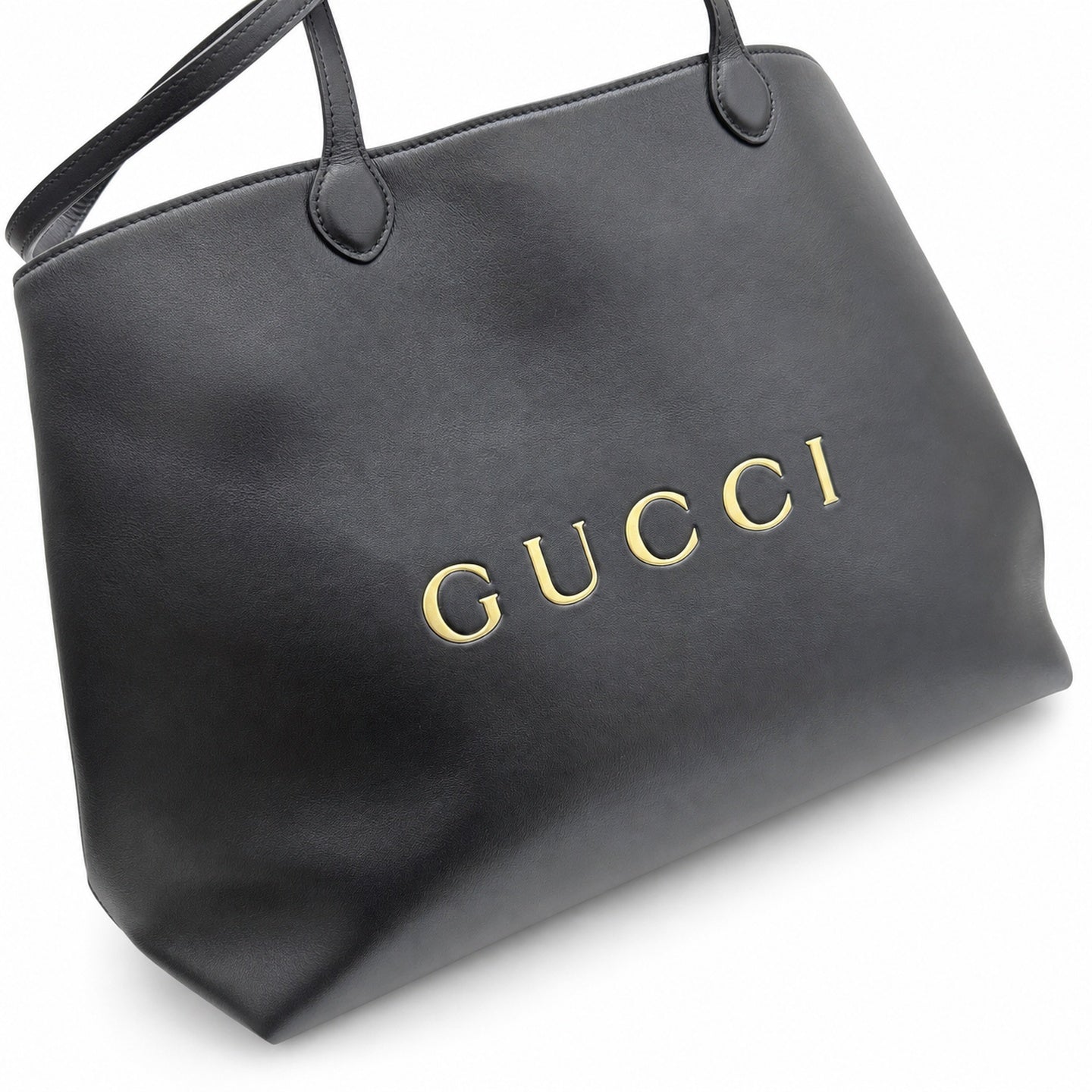 Gucci Cotton Leather Black Gold Tote Bag