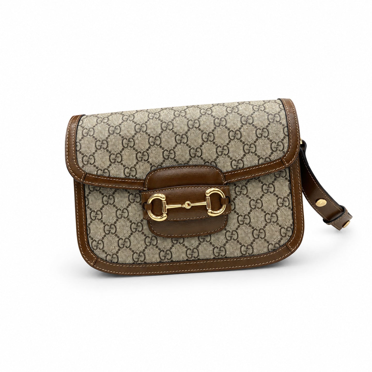 Gucci Horsebit 1955 Supreme Small Leather Beige Brown Gold Handbag