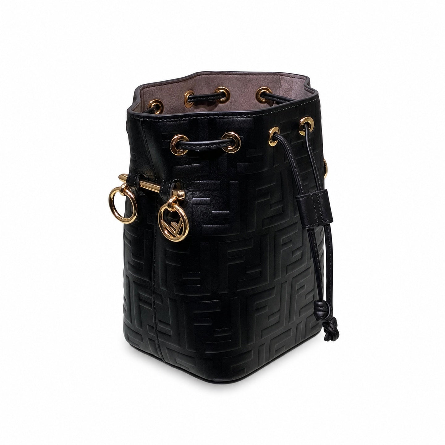 Fendi Mon Tresor Small Leather Black Gold Bucket Bag