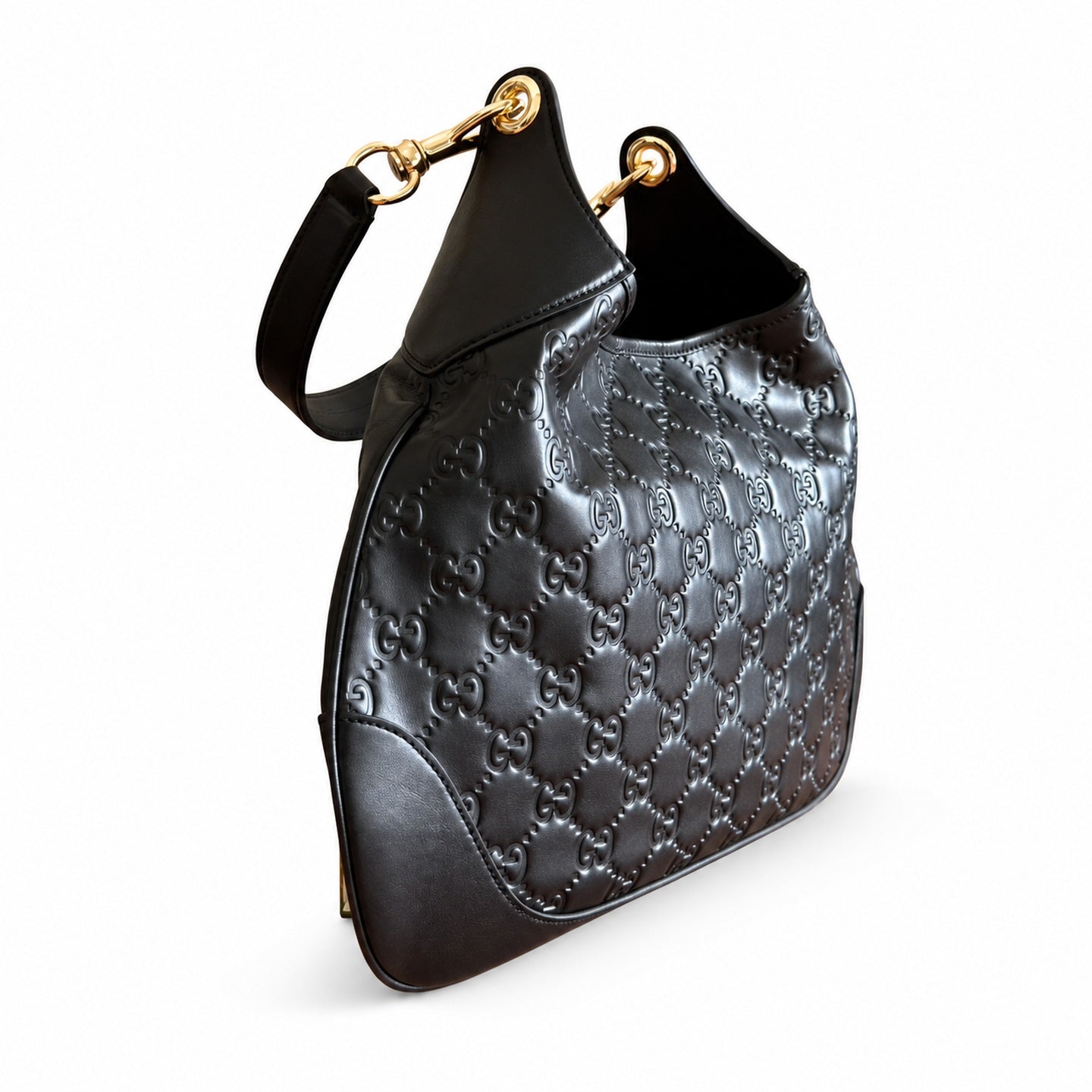 Gucci Suede Leather Black Brown Gold Bag