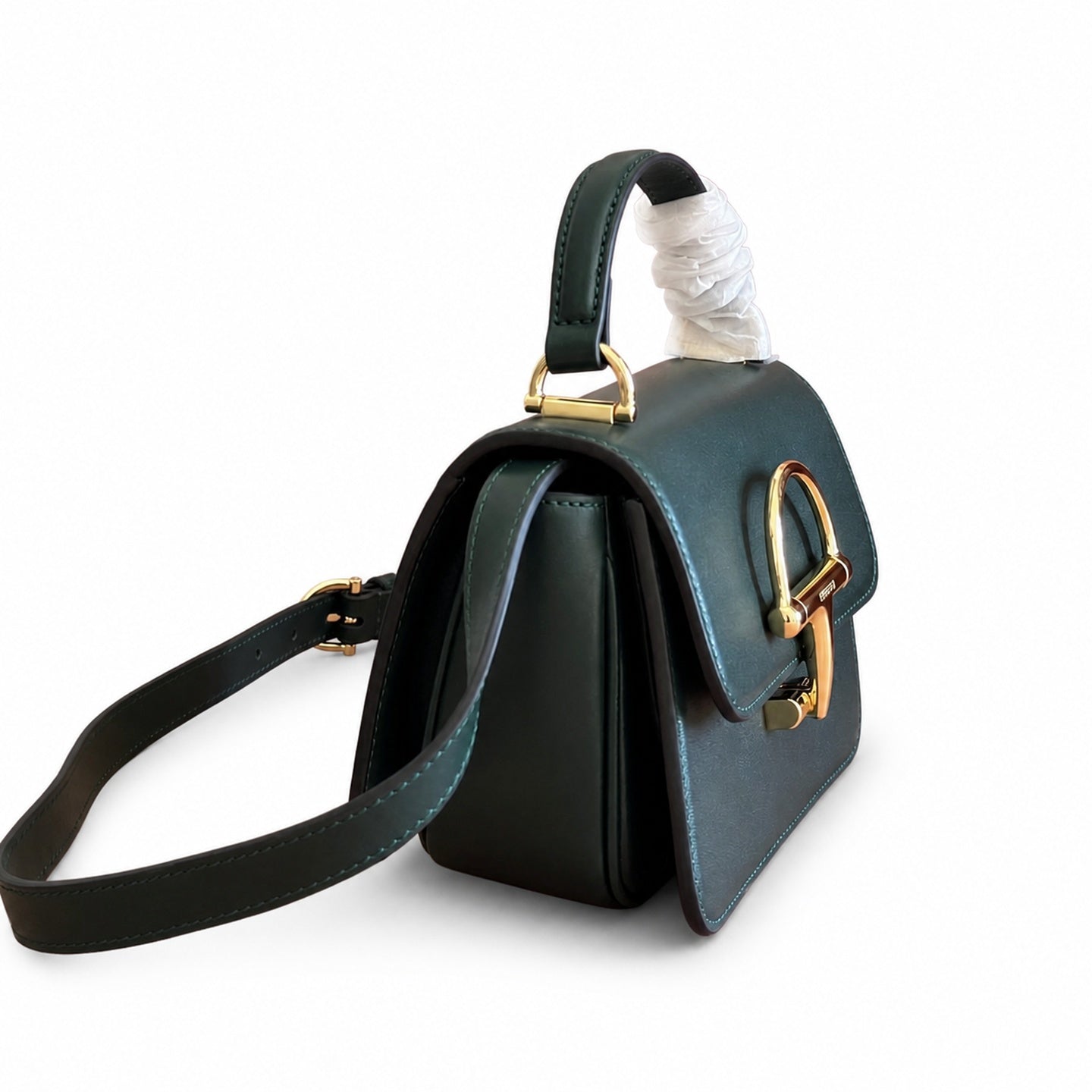 Gucci Horsebit Leather Black Green Gold Handbag