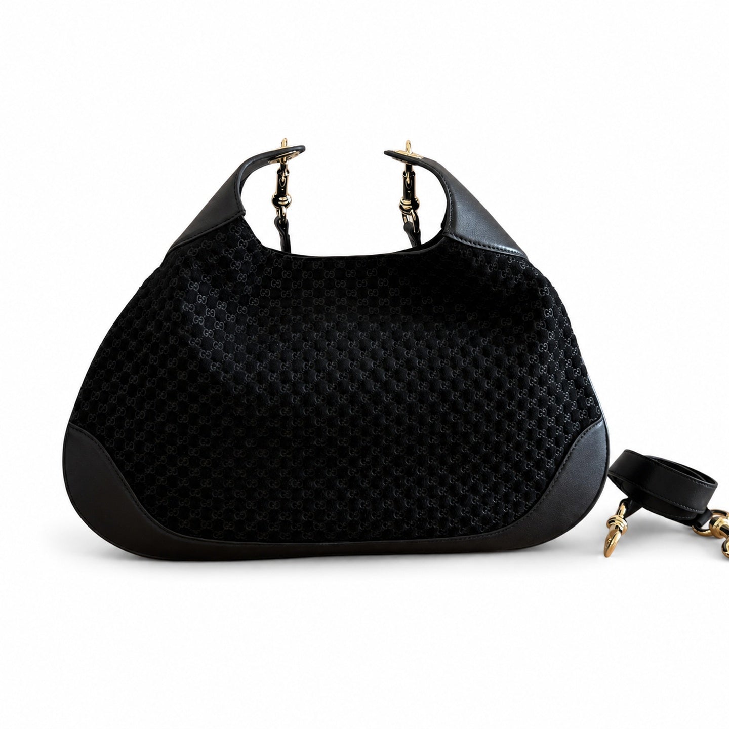 Gucci Suede Velvet Leather Black Brown Gold Bag