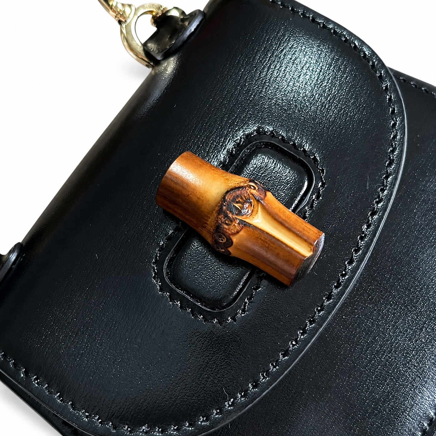 Gucci Bamboo 1947 Mini Suede Leather Black Gold Handbag