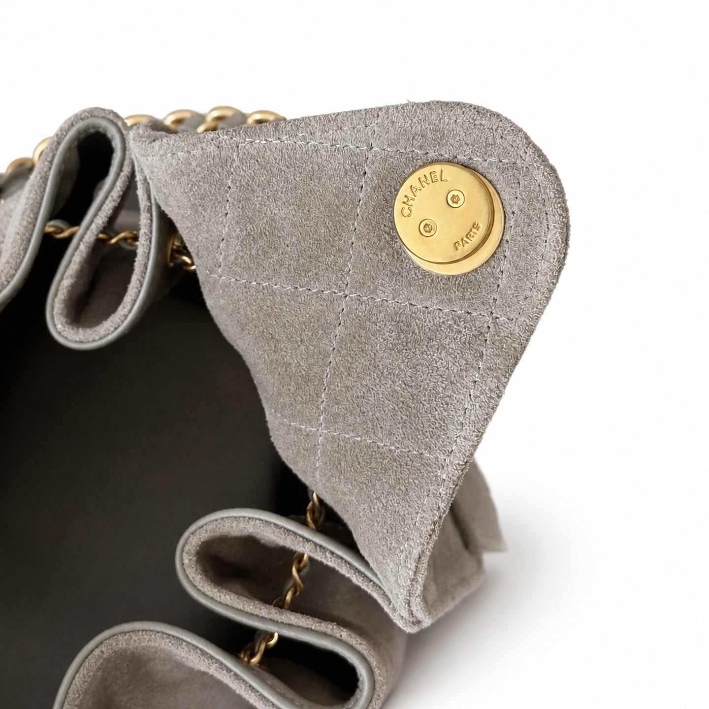 Chanel Large Suede Leather Black Gold Shopping Bag