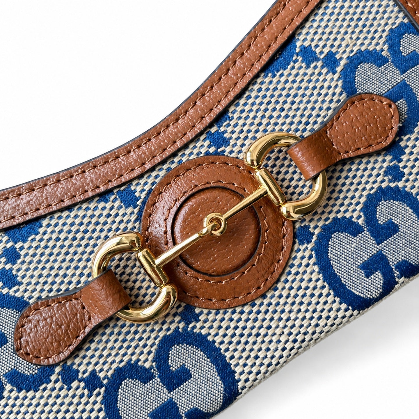 Gucci Horsebit 1955 Mini Cotton Canvas Leather Brown Blue Handbag