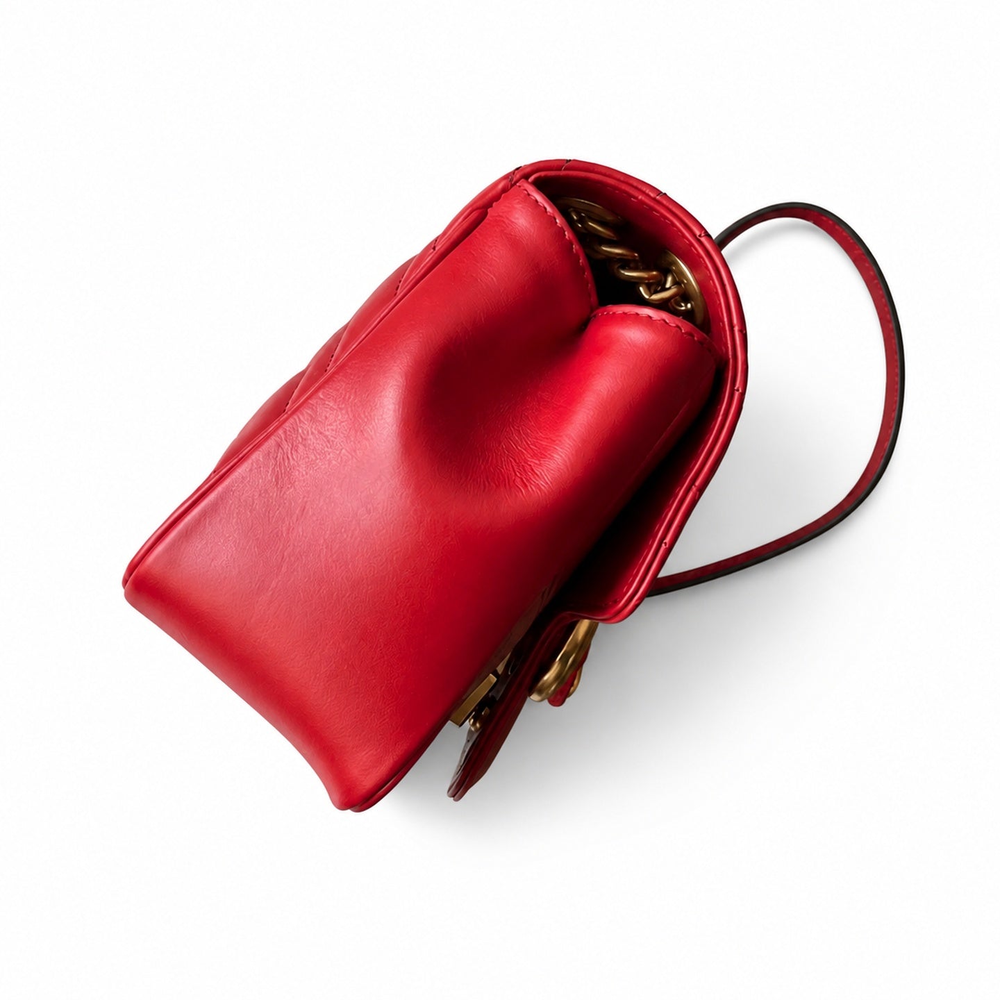 Gucci GG Marmont Quilted Leather Black Red Gold Handbag